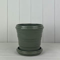 Sage Ribbed Ceramic Pot and Saucer TD15cm