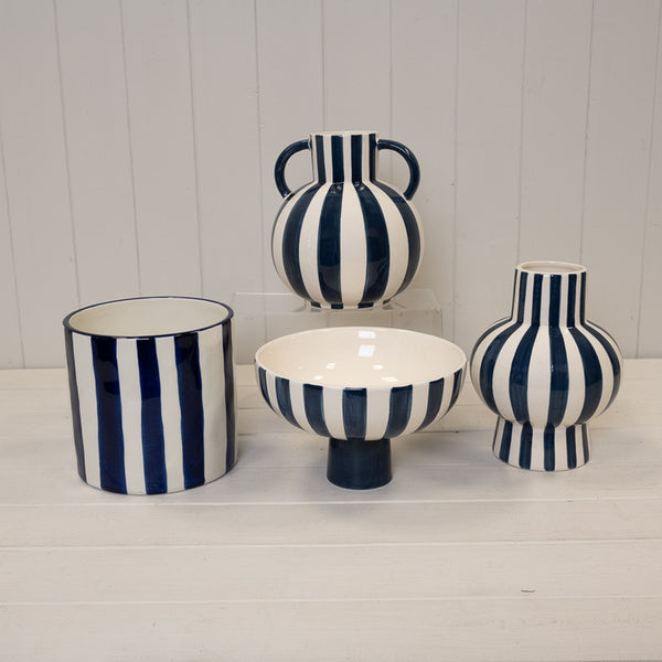 Deep Blue and White Ceramic Round Pot.