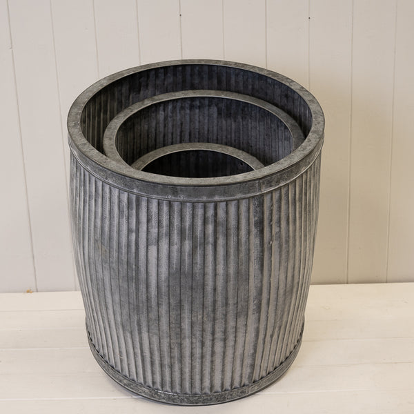 Set of 3 Tall Round Galvanised Dolly Tub Planters