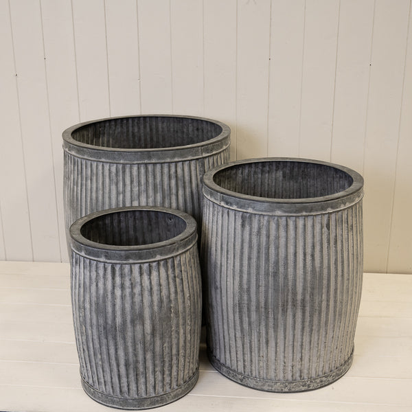 Set of 3 Tall Round Galvanised Dolly Tub Planters